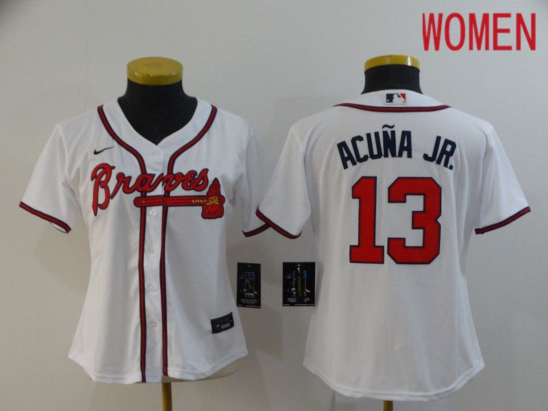 Women Atlanta Braves #13 Acuna jr White Nike Game MLB Jerseys->women mlb jersey->Women Jersey